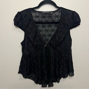 Black Lace Babydoll Blouse Dark Romantic Goth Grunge Alternative Fairy